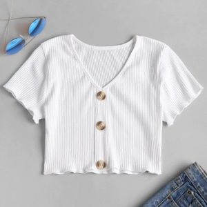 Buttons Ribbed Crop Top